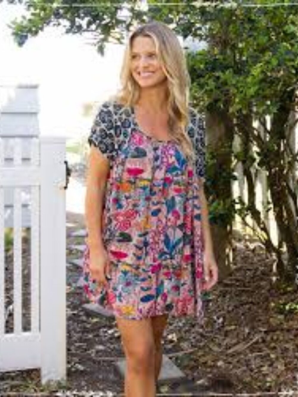 NWT Natural Life Summer Mini Dress - Pink Flung Floral L/XL